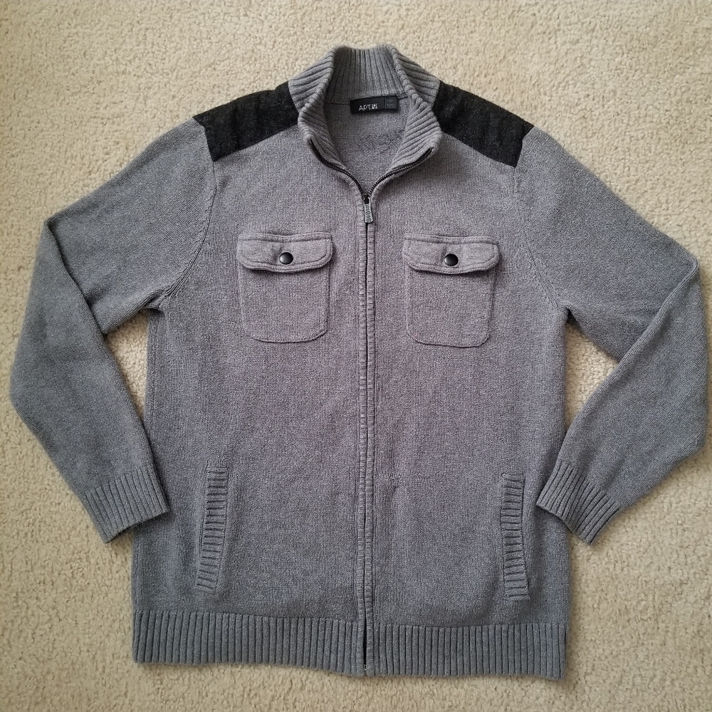 ♻️ Men's Apt 9 Grey Zip Up Collared Sweater ♻️ - Picture 2 of 14